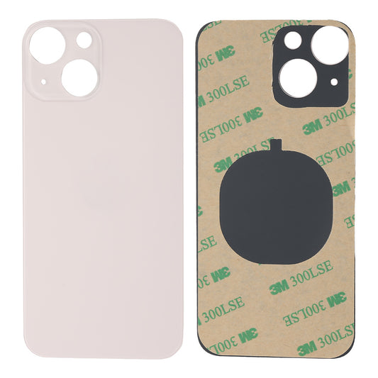 Two Cirrus-link Back Glass Covers for iPhone 13 MINI are shown: one is a plain light-colored aftermarket cover, and the other displays its adhesive 3M 300LSE backing with a big camera slot.