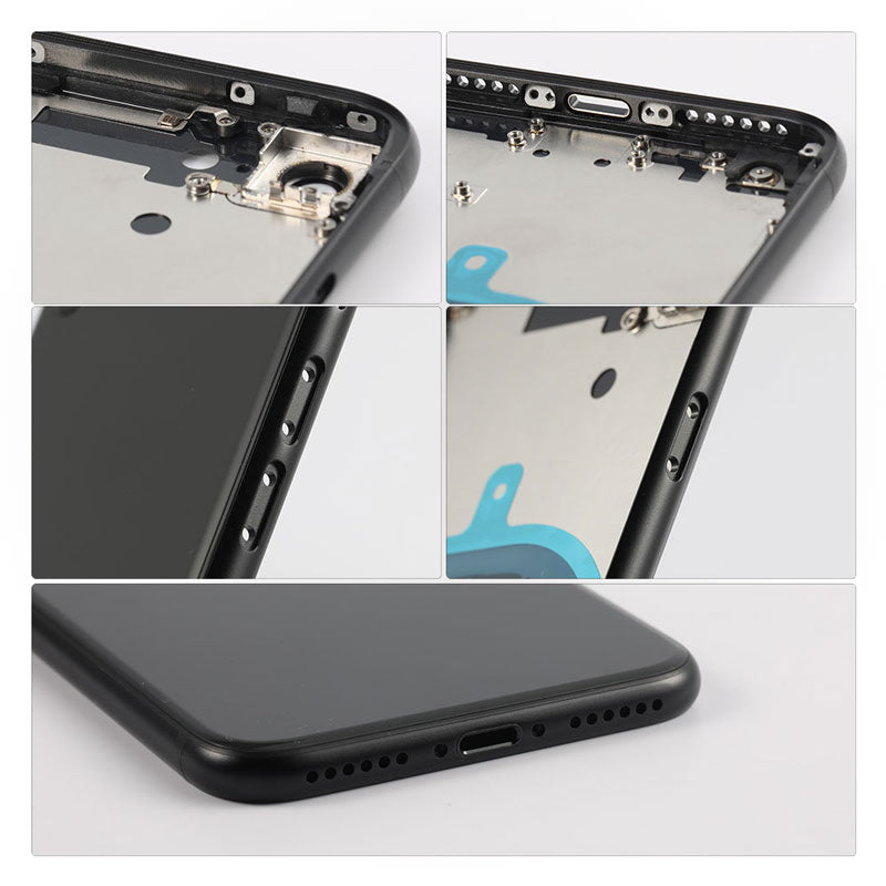 A series of photos showing the different parts of an Apple iPhone 8 Back Cover Housing Frame - AfterMarket.