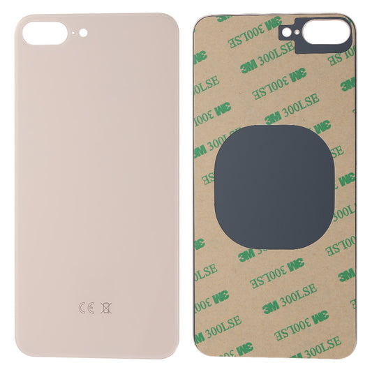 Two Cirrus-link Back Glass Covers for iPhone 8 Plus are shown: one displays a plain beige exterior with certifications, the other reveals adhesive backing, protective film, and a big camera slot—ideal for back glass replacement.