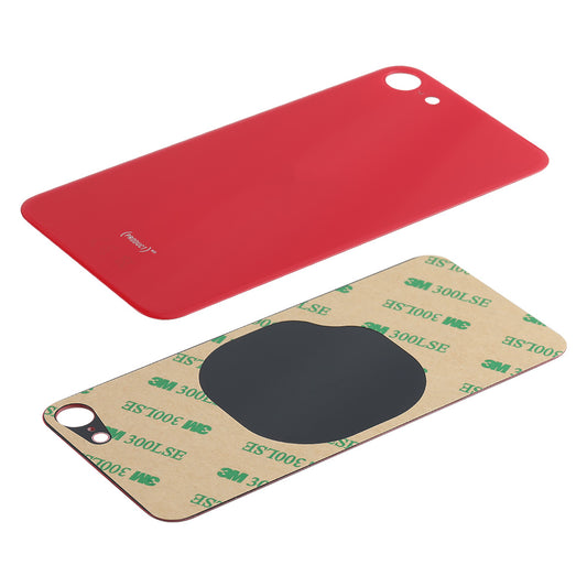 Cirrus-link Back Glass Cover with Big Camera slot for iPhone SE2 (AfterMarket) and adhesive sheet are shown side by side on a white background.