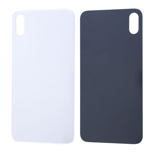 Two Cirrus-link Back Glass Covers with Big Camera slot for iPhone XS MAX (AfterMarket), one white and one black, are shown side by side with a large rear camera cutout in the top left corner.